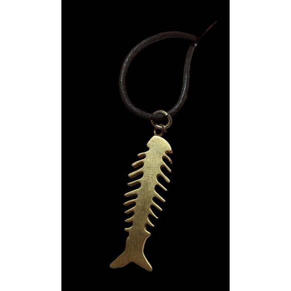Glam Goth Fishbone Gold Sterling Pendant Necklace - Picture 2 of 10